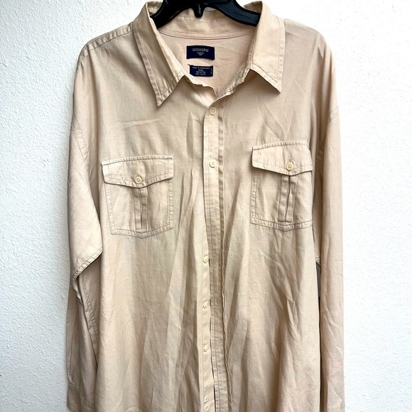 DOCKERS Button-Down Long Sleeve Shirt Mens XXL Light Tan EUC - Picture 1 of 3